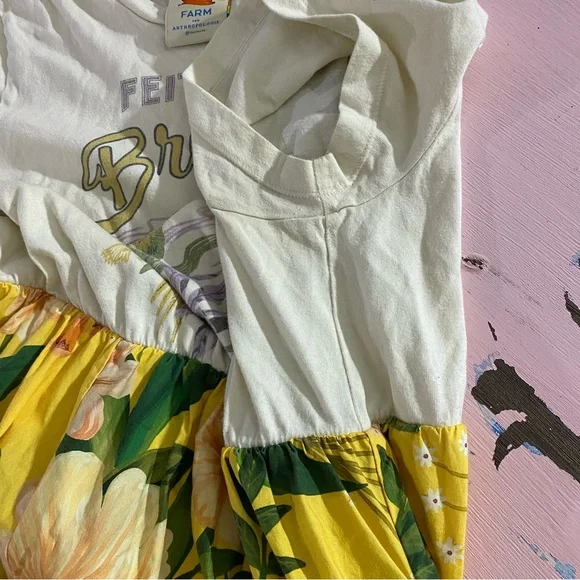 Farm Rio 100% Cotton Tiered Maxi Shirt Dress yellow floral motif Large Petite - Picture 14 of 16